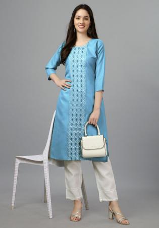 Picture of Lovely Cotton Medium Aqua Marine Kurtis & Tunic