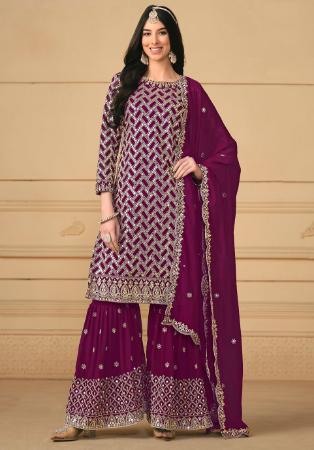 Picture of Pleasing Georgette Purple Straight Cut Salwar Kameez