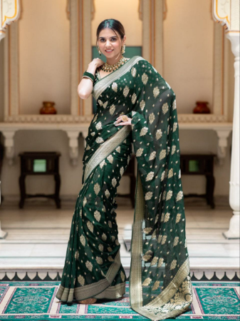 Picture of Wonderful Silk Dark Olive Green Saree