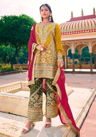 Picture of Shapely Chiffon Khaki Straight Cut Salwar Kameez