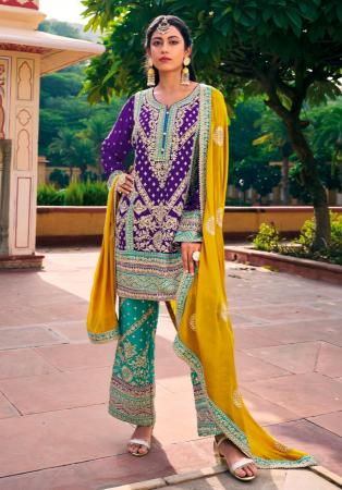 Picture of Chiffon Midnight Blue Straight Cut Salwar Kameez