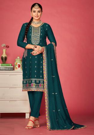 Picture of Chiffon Dark Slate Grey Straight Cut Salwar Kameez