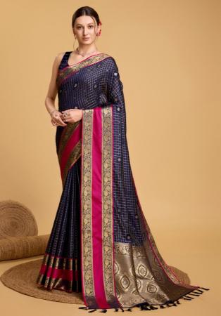 Picture of Excellent Silk Navy Blue Saree