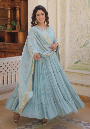 Picture of Wonderful Georgette Sky Blue Readymade Gown