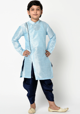 Picture of Nice Silk Light Steel Blue Kids Kurta Pyjama