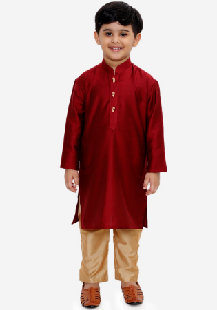 Picture of Magnificent Silk Maroon Kids Kurta Pyjama