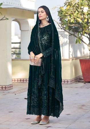 Picture of Comely Georgette Dark Green Anarkali Salwar Kameez