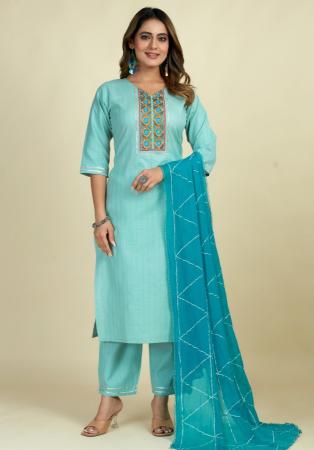 Picture of Cotton Medium Aqua Marine Readymade Salwar Kameez