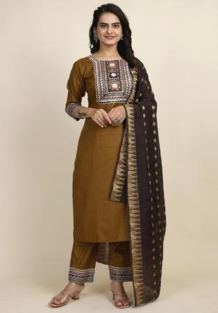 Picture of Grand Cotton Saddle Brown Readymade Salwar Kameez