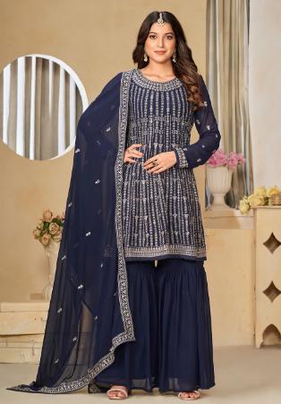 Picture of Exquisite Georgette Indigo Straight Cut Salwar Kameez