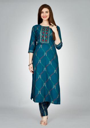 Picture of Excellent Rayon Teal Kurtis & Tunic