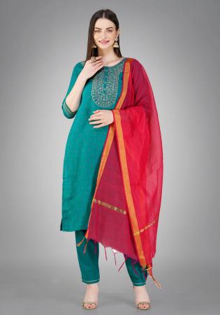 Picture of Ravishing Cotton Dark Cyan Readymade Salwar Kameez