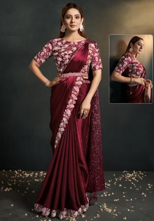 Picture of Elegant Crepe & Satin & Silk Maroon Saree