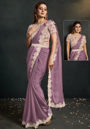 Picture of Lovely Crepe & Satin & Silk Plum Saree