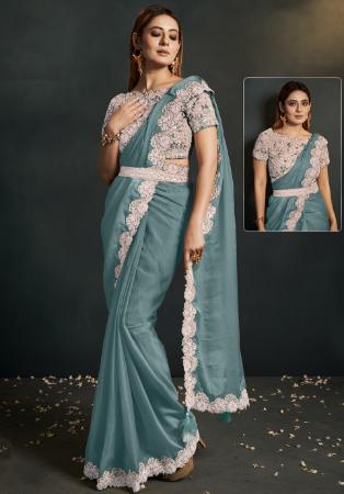 Picture of Pleasing Crepe & Satin & Silk Dark Sea Green Saree