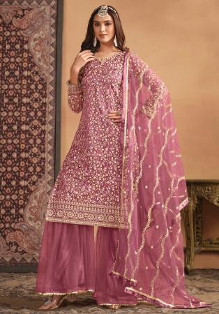 Picture of Ideal Net Pink Straight Cut Salwar Kameez