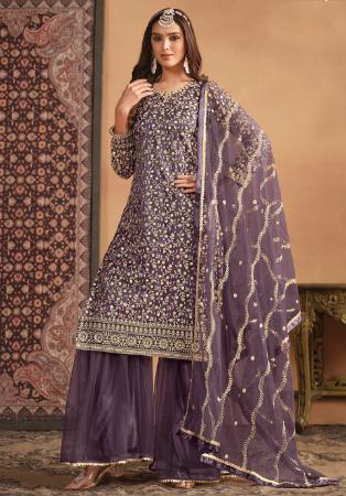 Picture of Elegant Net Dim Gray Straight Cut Salwar Kameez