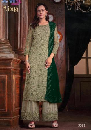 Picture of Net Dark Olive Green Straight Cut Salwar Kameez