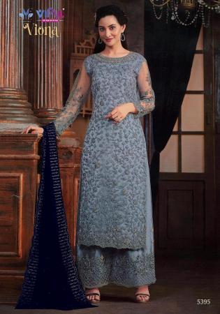 Picture of Stunning Net Slate Grey Straight Cut Salwar Kameez