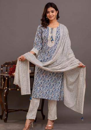 Picture of Rayon & Cotton Light Slate Grey Readymade Salwar Kameez