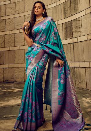 Picture of Ideal Satin & Brasso Teal Saree