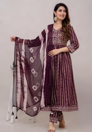 Picture of Rayon & Cotton Saddle Brown Readymade Salwar Kameez