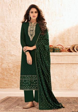 Picture of Georgette & Silk Dark Olive Green Straight Cut Salwar Kameez