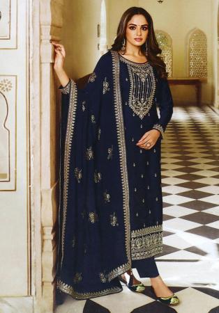 Picture of Georgette & Silk Dark Slate Grey Straight Cut Salwar Kameez