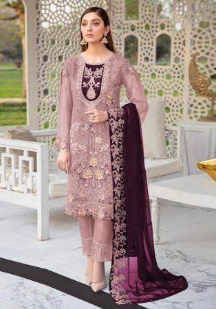 Picture of Georgette & Net Rosy Brown Straight Cut Salwar Kameez