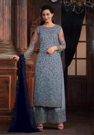 Picture of Taking Net Slate Grey Straight Cut Salwar Kameez