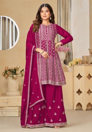 Picture of Chiffon Medium Violet Red Straight Cut Salwar Kameez