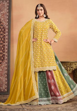 Picture of Chiffon Golden Rod Straight Cut Salwar Kameez