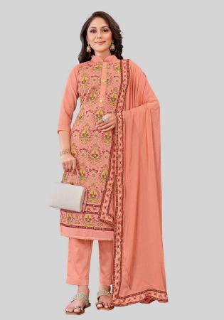 Picture of Sightly Silk Dark Salmon Straight Cut Salwar Kameez