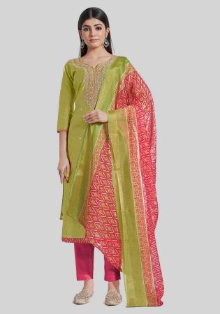 Picture of Enticing Silk Dark Khaki Straight Cut Salwar Kameez