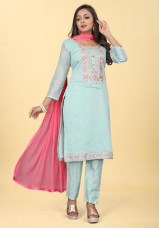 Picture of Silk Light Steel Blue Straight Cut Salwar Kameez