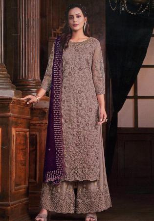 Picture of Graceful Net Rosy Brown Straight Cut Salwar Kameez