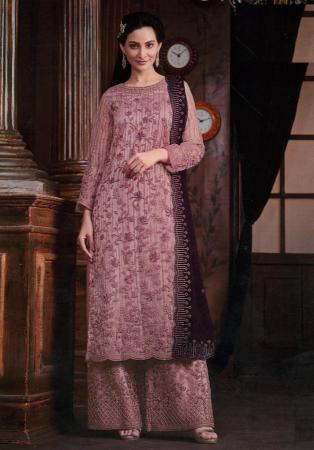 Picture of Elegant Net Rosy Brown Straight Cut Salwar Kameez