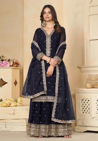 Picture of Alluring Georgette Navy Blue Readymade Salwar Kameez