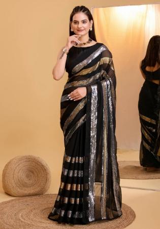 Picture of Pretty Georgette & Silk Black Saree