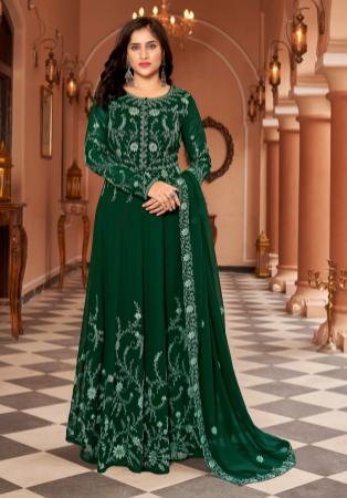 Picture of Bewitching Georgette Dark Green Anarkali Salwar Kameez