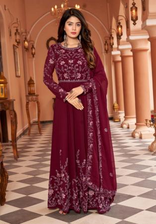 Picture of Bewitching Georgette Maroon Anarkali Salwar Kameez