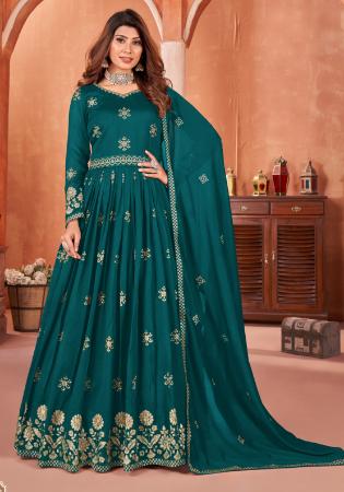 Picture of Sublime Silk Teal Anarkali Salwar Kameez