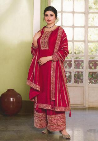 Picture of Georgette & Silk Light Coral Straight Cut Salwar Kameez