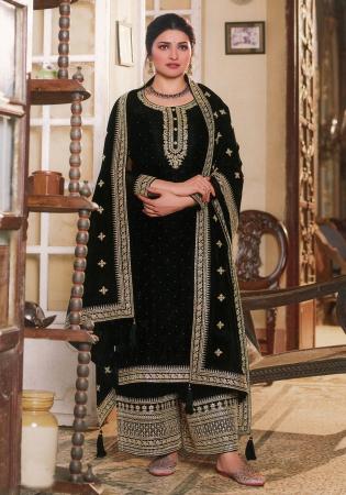 Picture of Georgette & Silk Black Straight Cut Salwar Kameez