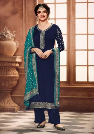 Picture of Georgette & Satin Midnight Blue Straight Cut Salwar Kameez