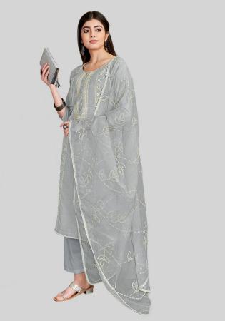 Picture of Graceful Silk Dark Grey Straight Cut Salwar Kameez