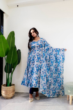 Picture of Silk & Organza Midnight Blue Readymade Salwar Kameez