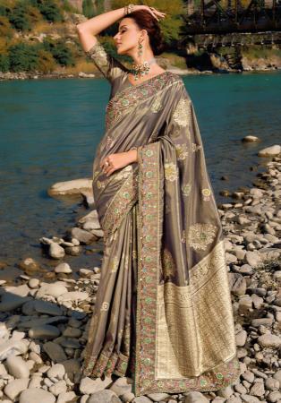 Picture of Comely Silk Dark Khaki Saree