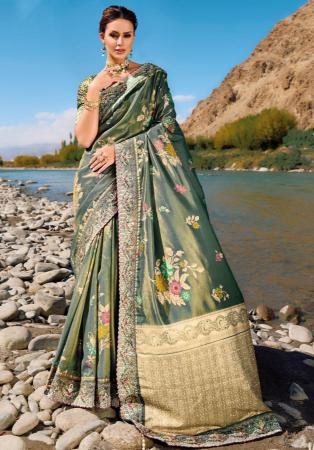 Picture of Delightful Silk Dark Sea Green Saree