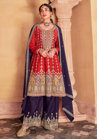 Picture of Ravishing Silk Crimson Straight Cut Salwar Kameez